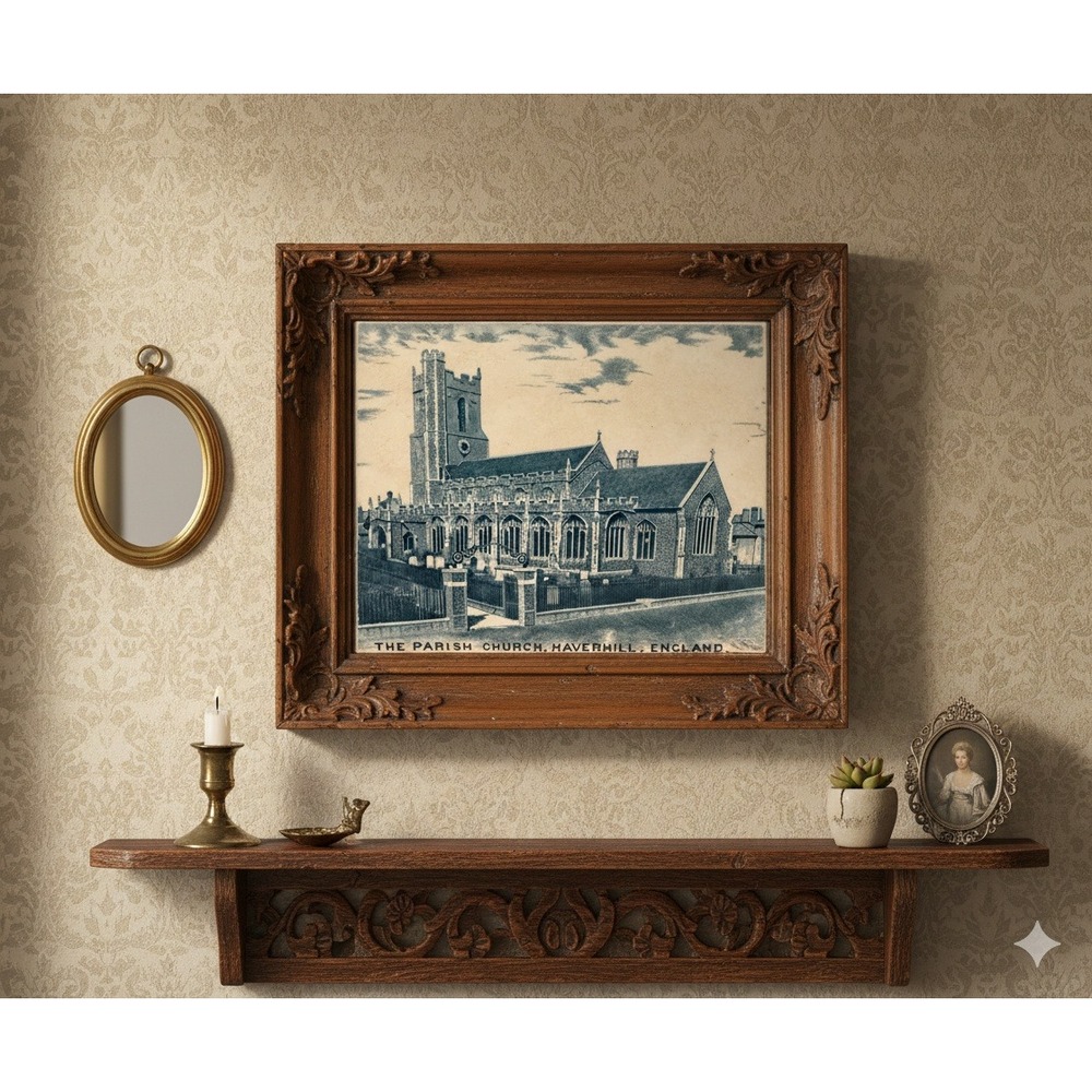 Antique Chas Emerson & Sons Parish Church Haverhil England Ceramic Tile Souvenir - Picture 3 of 6